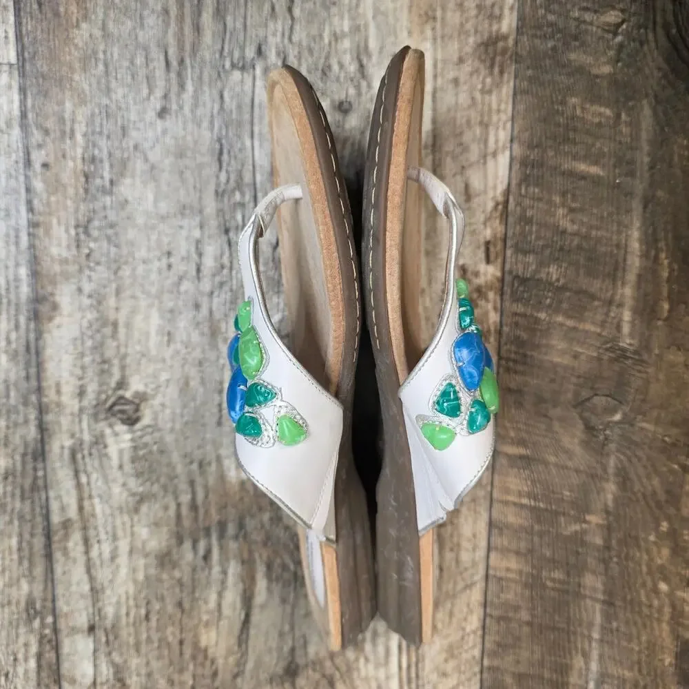 Clarks Artisan Beaded Sandals Leather Thong Flip Flops Boho Coastal 9